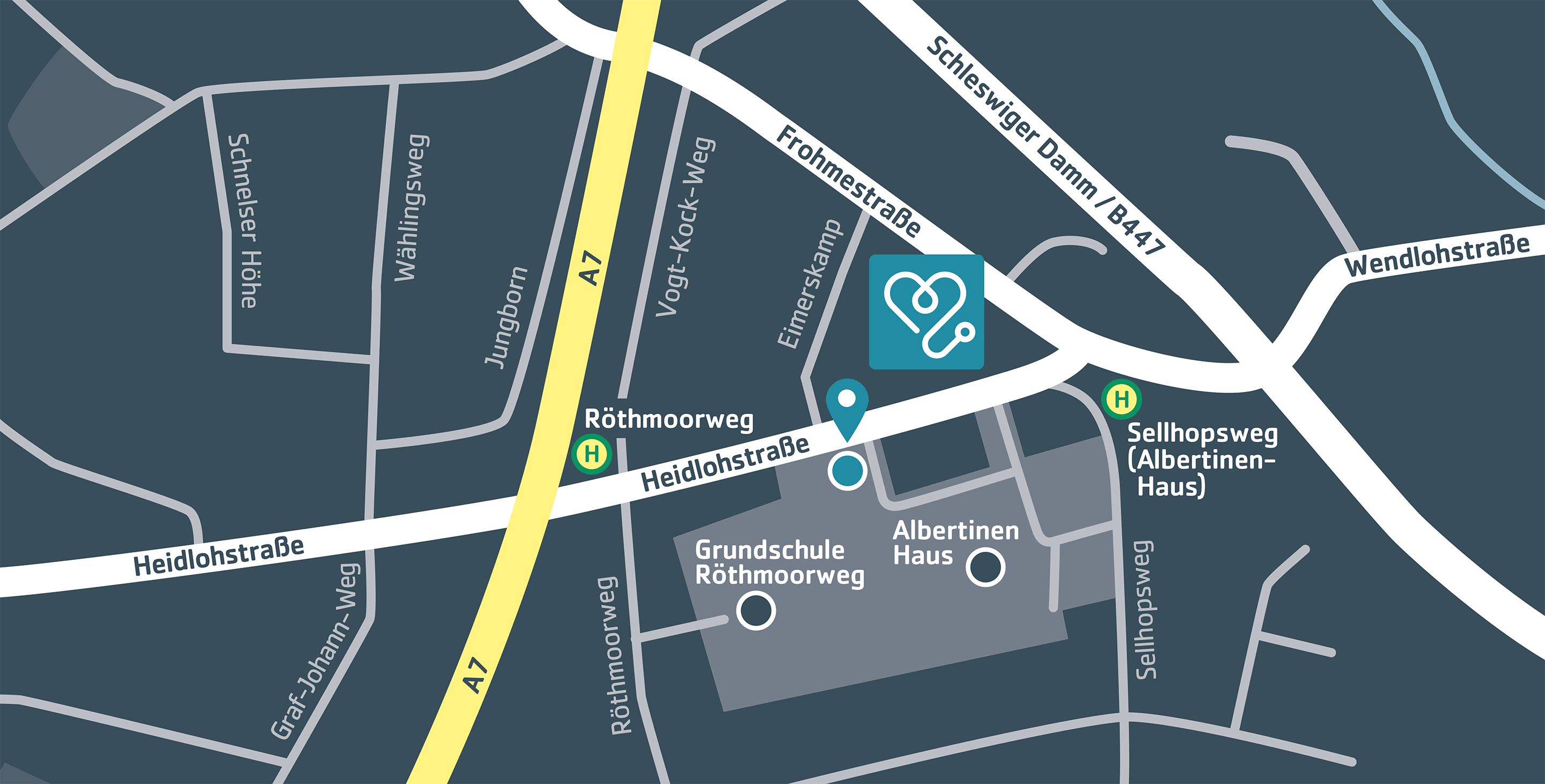 Karte mit Standort der Praxis und Link zur Routenplanung